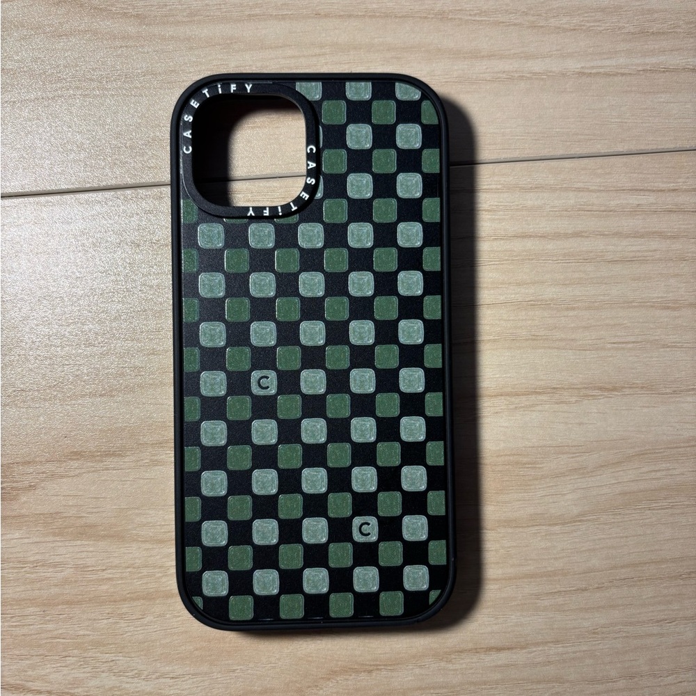 iPhone 15 Casetify Black and Green Checkered phone case